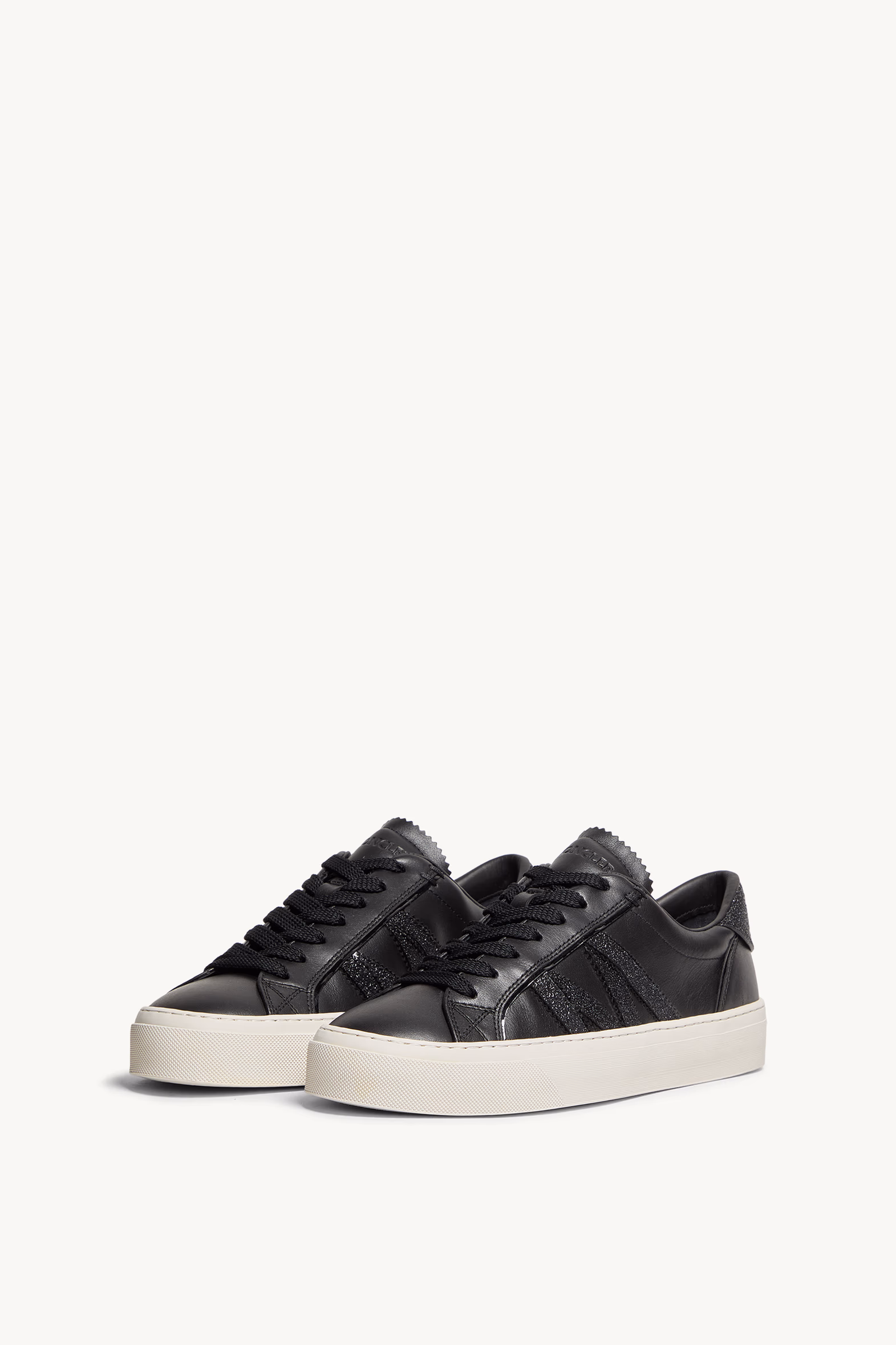 Monaco2 Leather & Glitter Sneakers Women Black Moncler 4